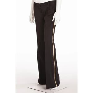 Balmain Paris Wool Flare Leg Trouser with Gold Stripe in Black, Size 38